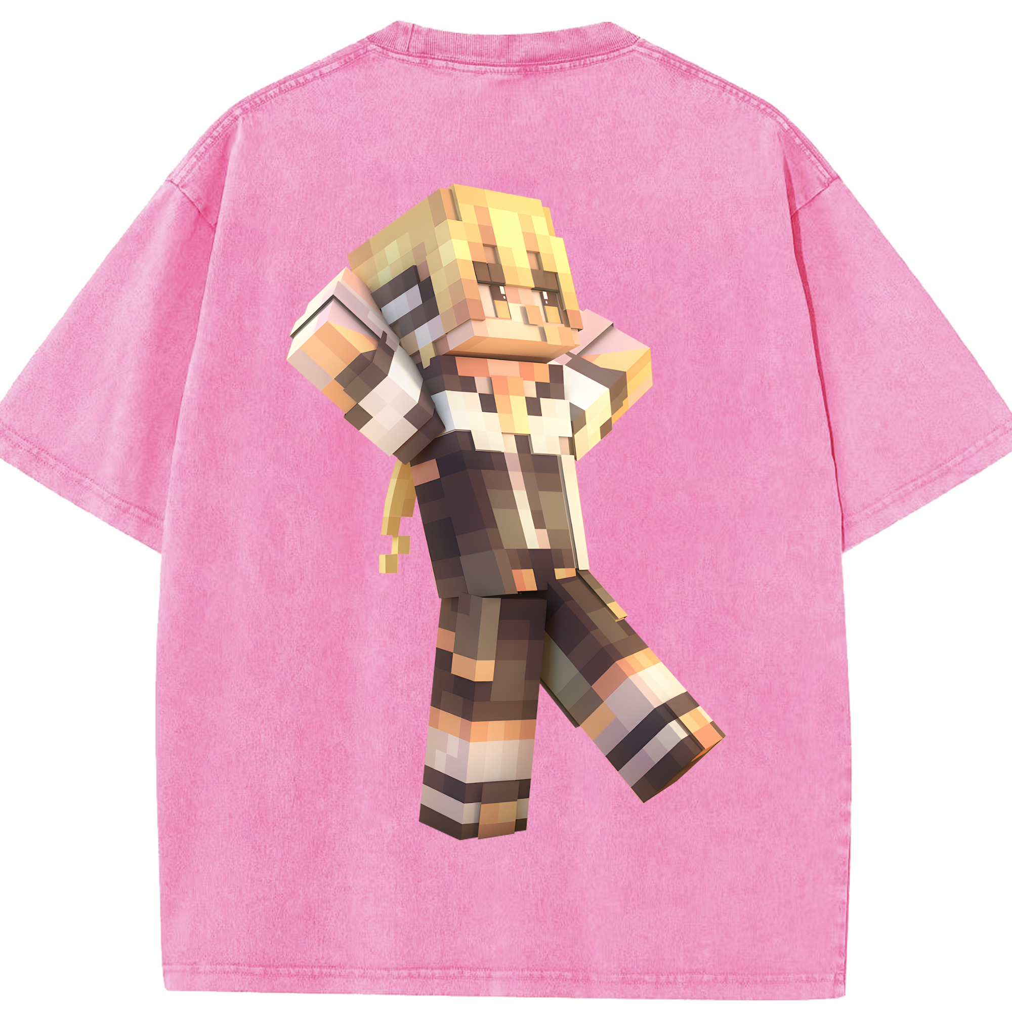 （画像用） マインクラフト ブロックの世界 Minecraft MC Block world 綿100% ヴィンテージ風 半袖Tシャツ（背面プリント）